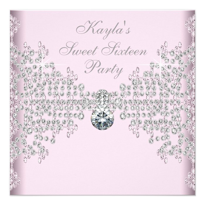Silver Diamonds Pink Sweet 16 Birthday Party Custom Invitations