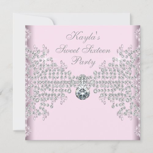 Silver Diamonds Pink Sweet 16 Birthday Party Custom Invitations