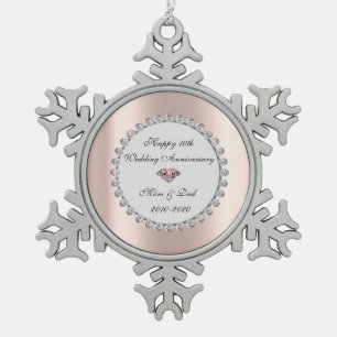Silver Diamonds Rose Gold 10th Wedding Anniversary Snowflake Pewter Christmas Ornament