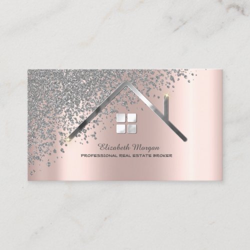 Silver Diamonds Rose Gold Real Estate Agent  Business Card