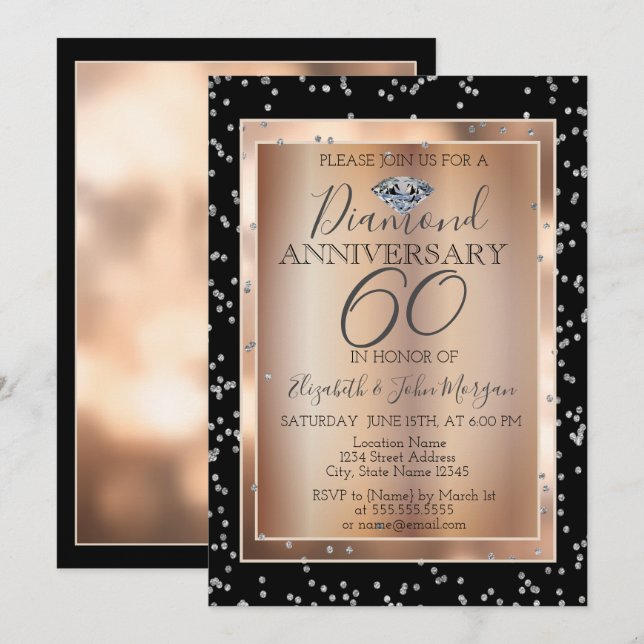 Silver Diamonds,Rose Gold Wedding Anniversary Invitation (Front/Back)