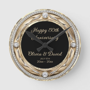 Silver Diamonds Wedding Anniversary  Round Clock