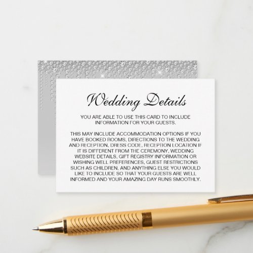 Silver Diamonds Wedding Details Enclosure Card