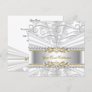 Silver Diamonds White Gold Elegant Birthday Party Invitation