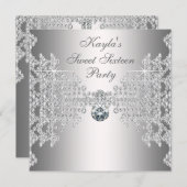Silver Diamonds White Sweet Sixteen Birthday Party Invitation (Front/Back)