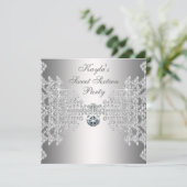 Silver Diamonds White Sweet Sixteen Birthday Party Invitation (Standing Front)