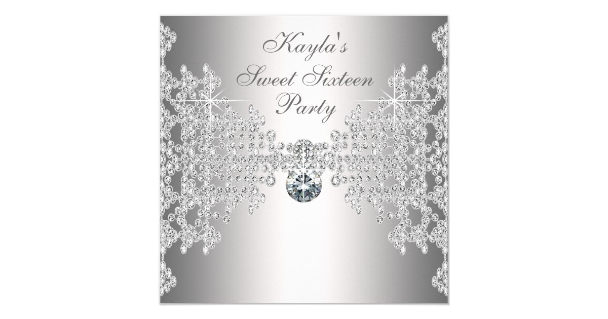 Silver Diamonds White Sweet Sixteen Birthday Party Invitation Zazzle Com