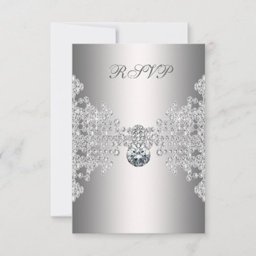 Silver Diamonds White Sweet Sixteen Birthday RSVP