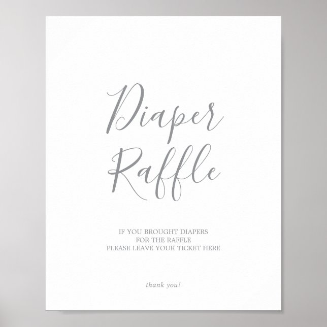 Silver Diaper Raffle Baby Shower Sign (Front)