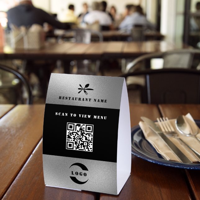 Silver Digital Menu QR Code Paper Table Tent (Insitu(Restaurant))