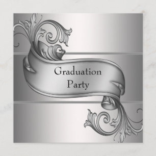 Silver Diploma Black Graduation Party Invitation