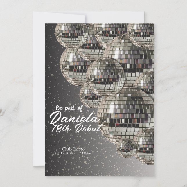 Silver Disco Ball 18th Birthday Debut Invitation (Front)