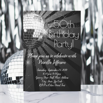 Silver Disco Ball 50th Birthday Party Invitation by CustomInvites at Zazzle