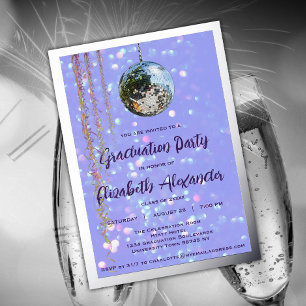 Silver Disco Ball and Streamers Graduation Party Foil Invitation