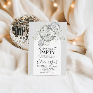 Silver Disco Ball Baby’s Breath Engagement Party Invitation