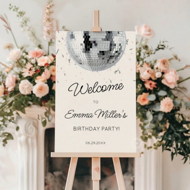 Silver Disco Ball Birthday Welcome Sign (Creator Uploaded)