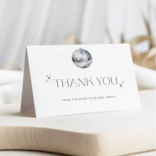 Silver Disco Ball Bridal Shower Thank You Card (Creator Uploaded)