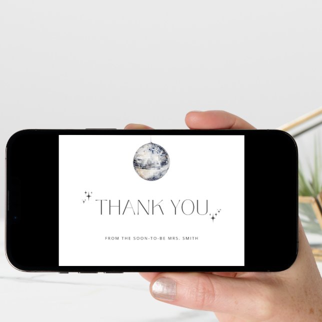 Silver Disco Ball Bridal Shower Thank You Card (Front Digital)