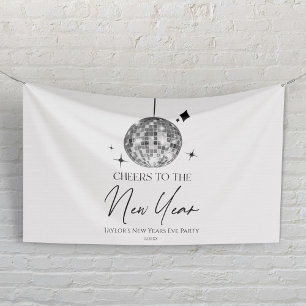 Silver Disco Ball Cheers New Years Eve Party Banner
