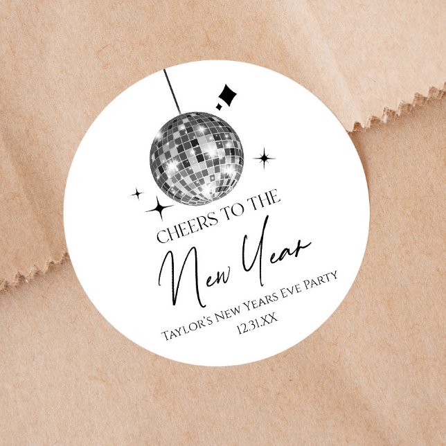 Silver Disco Ball Cheers New Years Eve Party  Classic Round Sticker (Creator Uploaded)