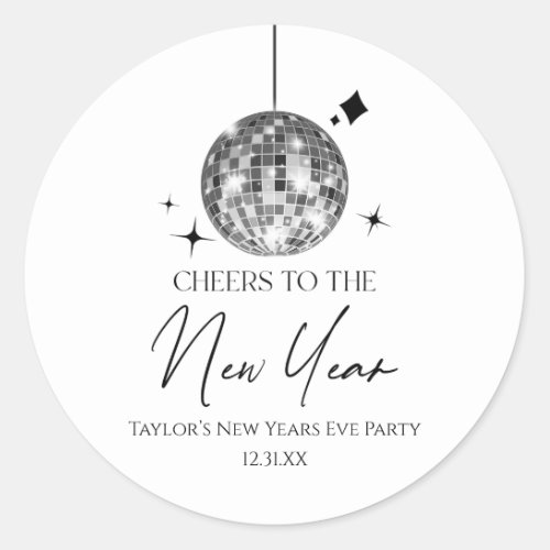 Silver Disco Ball Cheers New Years Eve Party  Classic Round Sticker