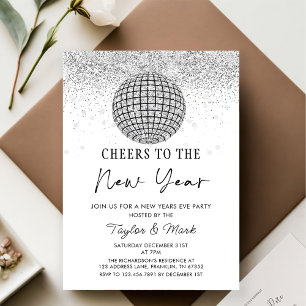 Silver Disco Ball Cheers New Years Eve Party Invitation