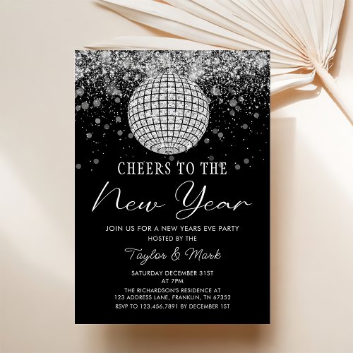 Silver Disco Ball Cheers New Years Eve Party Invitation
