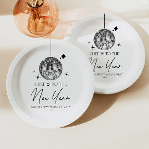 Silver Disco Ball Cheers New Years Eve Party Paper Plates