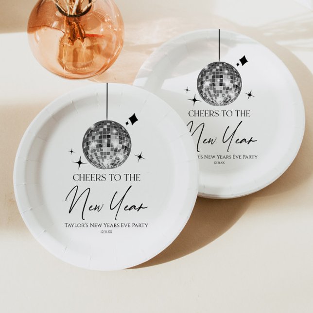 Silver Disco Ball Cheers New Years Eve Party  Paper Plates (Creator Uploaded)