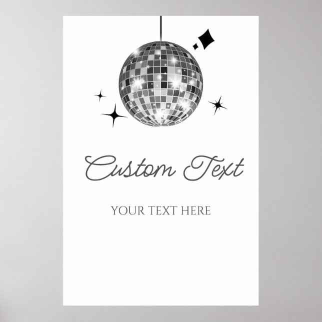 Silver Disco Ball Custom Text Party Sign (Front)