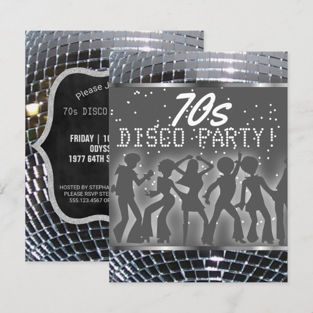 Silver Disco Ball Dance Party | Retro 70s Party Invitation (Front/Back)
