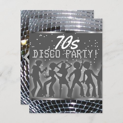 Silver Disco Ball Dance Party  Retro 70s Party Invitation