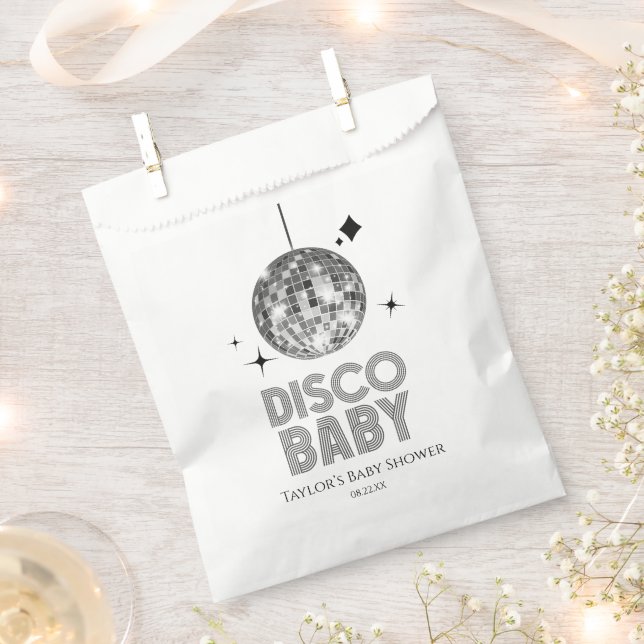 Silver Disco Ball 'Disco Baby' Baby Shower Favor Bag (Clipped)