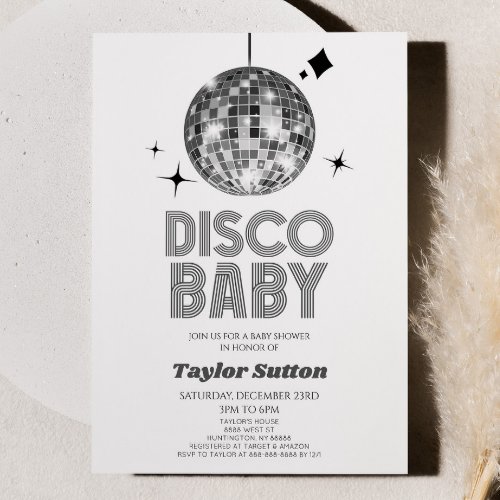 Silver Disco Ball Disco Baby Baby Shower Invitation