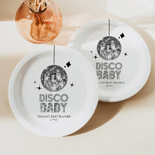 Silver Disco Ball 'Disco Baby' Baby Shower Paper Plates