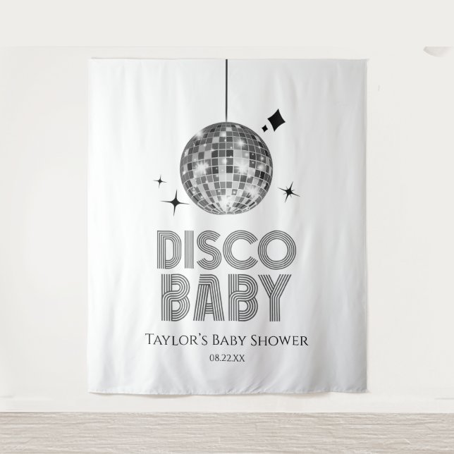 Silver Disco Ball 'Disco Baby' Baby Shower Tapestry (Front)