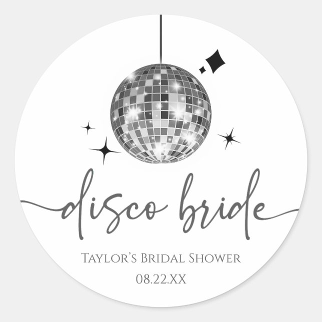 Silver Disco Ball Disco Bride Bridal Shower Classic Round Sticker (Front)