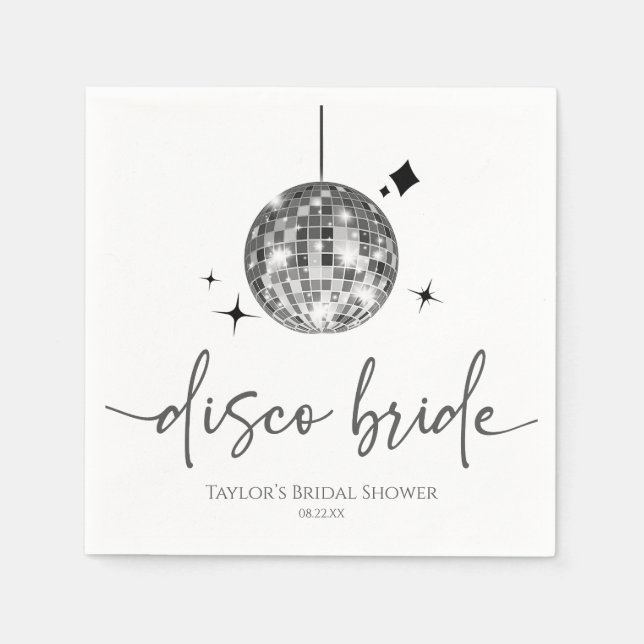 Silver Disco Ball Disco Bride Bridal Shower Napkins (Front)
