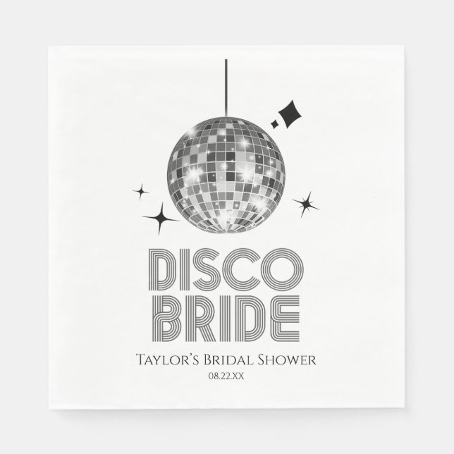 Silver Disco Ball Disco Bride Bridal Shower Napkins (Front)