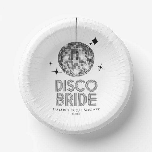 Silver Disco Ball Disco Bride Bridal Shower Paper Bowls (Front)