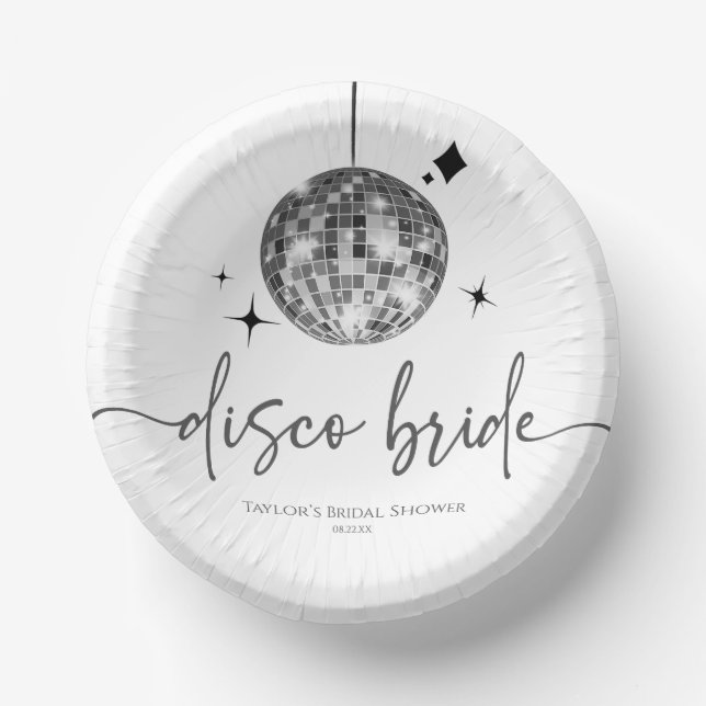 Silver Disco Ball Disco Bride Bridal Shower Paper Bowls (Front)