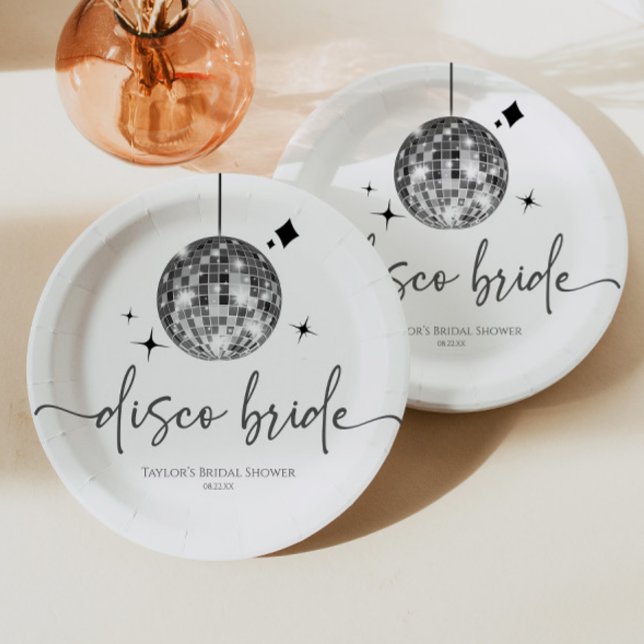 Silver Disco Ball Disco Bride Bridal Shower Paper Plates (Creator Uploaded)