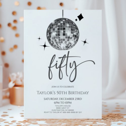 Silver Disco Ball Fifty 50th Birthday Party