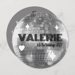 Silver Disco Ball Happy Birthday Invitation