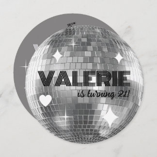 Silver Disco Ball Happy Birthday Invitation