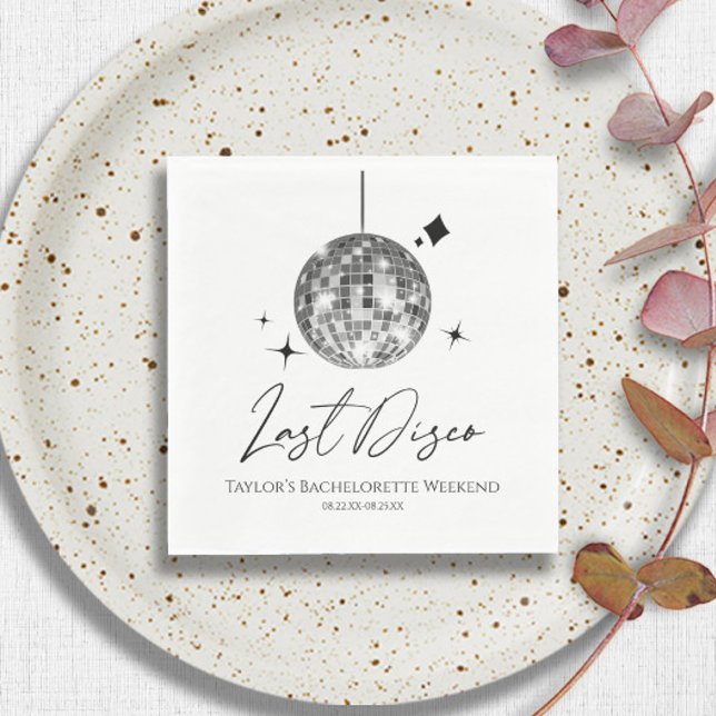 Silver Disco Ball Last Disco Bachelorette Party Napkins (Creator Uploaded)