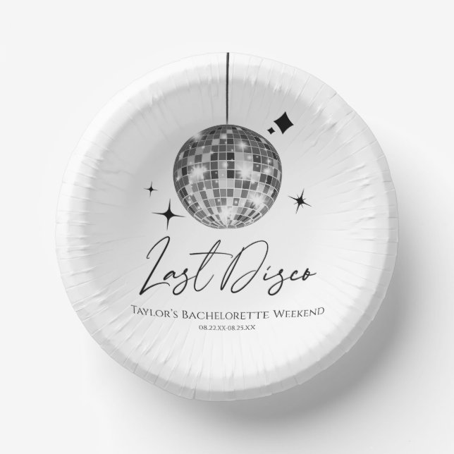 Silver Disco Ball Last Disco Bachelorette Party Paper Bowls (Front)