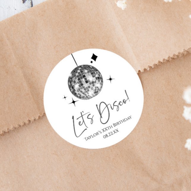 Silver Disco Ball Let's Disco Birthday Party Classic Round Sticker (Creator Uploaded)