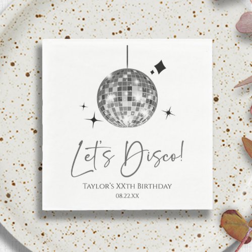 Silver Disco Ball Lets Disco Birthday Party Napkins