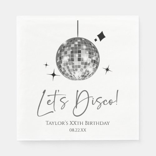 Silver Disco Ball Lets Disco Birthday Party Napkins